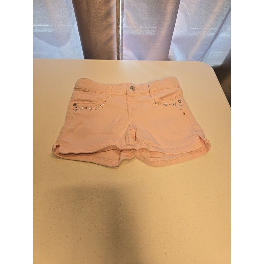 Chic Blush Pink Studded Denim Shorts with Side Slits – Girls' Size (6-6x)